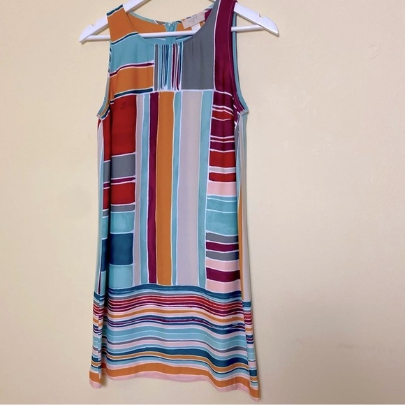 Loft Outlet Petite Abstract Block Stripe Print Multi Colorful Shift Dress. Sz SP - Picture 10 of 12